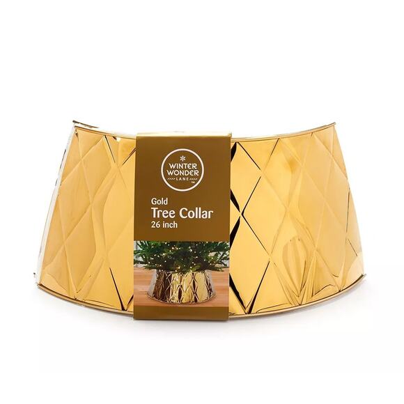 WINTER WONDER LANE 26in Gold Diamond Metal Tree Collar Chic Christmas Decor NEW - Picture 4 of 4